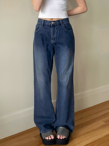 GILIPUR Dunkelblaue Vintage-Jeans mit geradem Bein und weitem Bein TL327