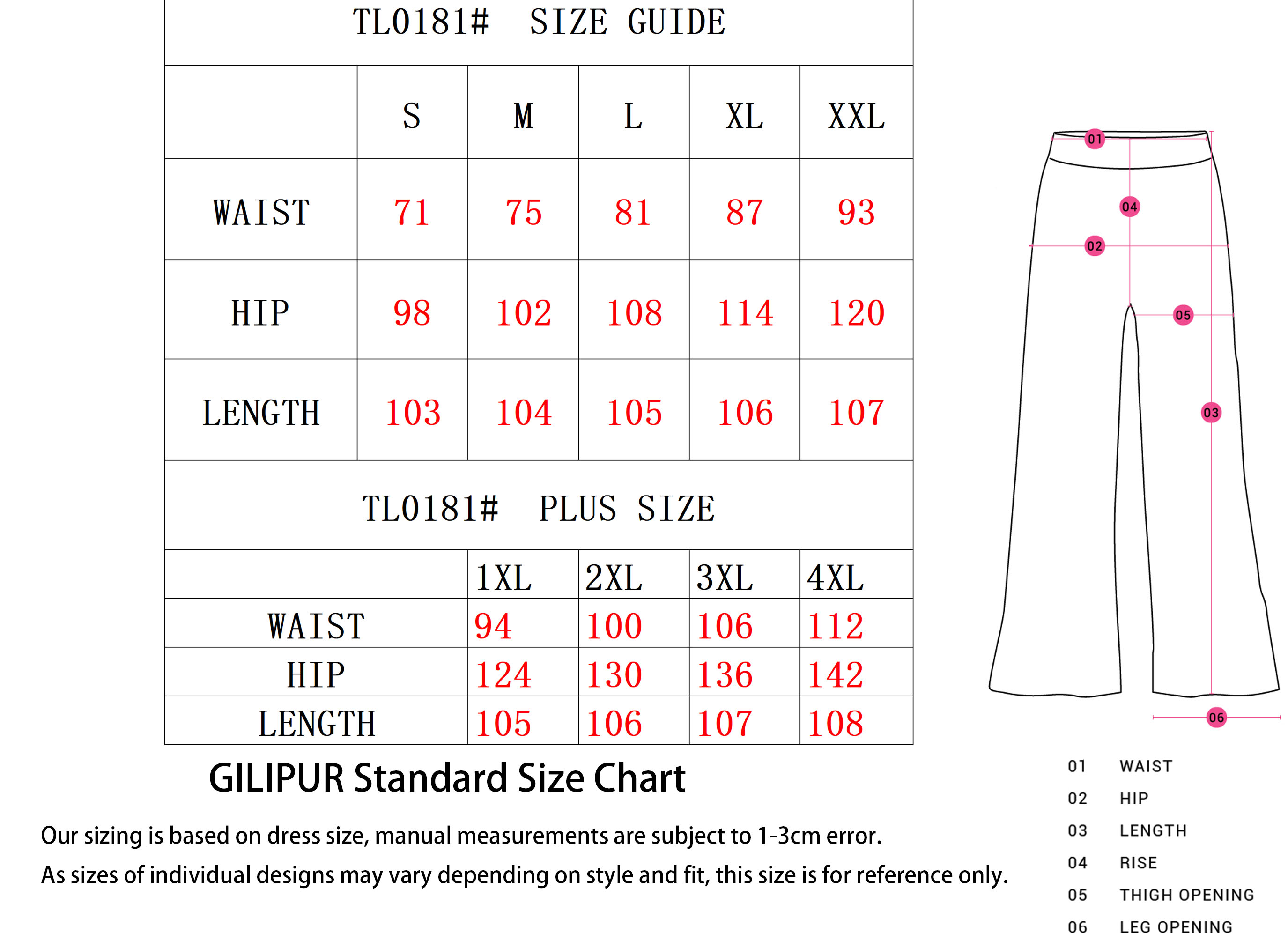 长裤SIZE GUIDE 拷贝